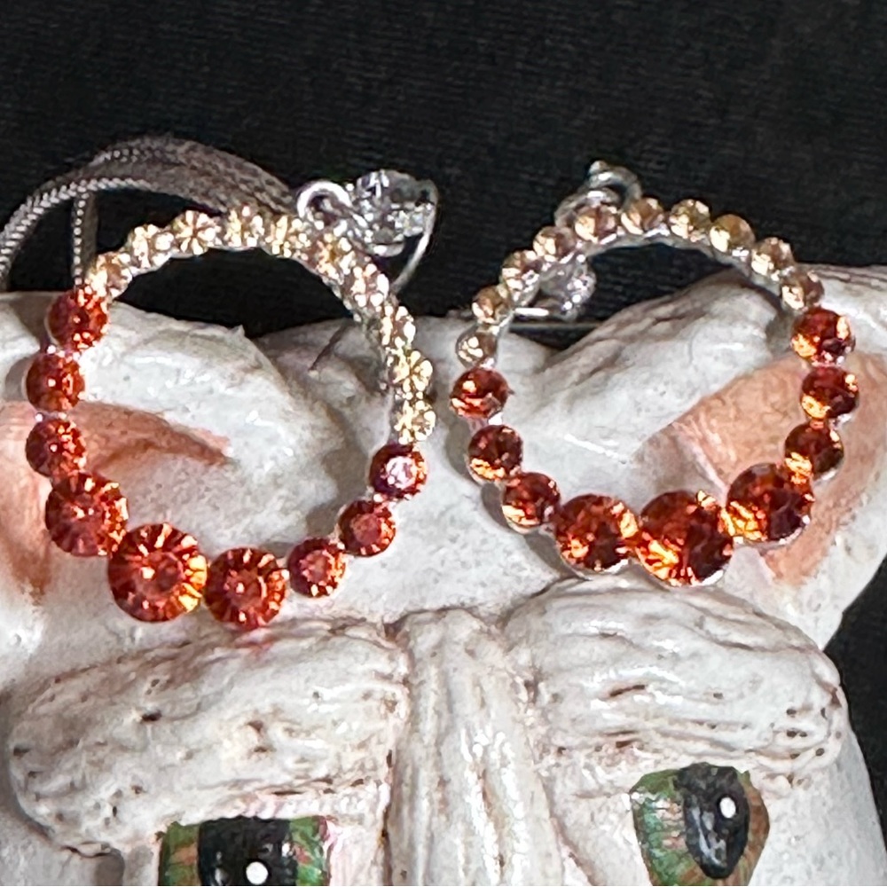 Tangerine silver tone costume shepherd hook orange sparkle earrings